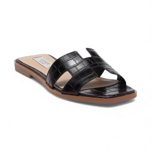 NEW STEVEN NEW YORK HARLIEN CROC EMBOSSED SLIDE SANDAL IN BLACK CROC - SIZE 8.5
